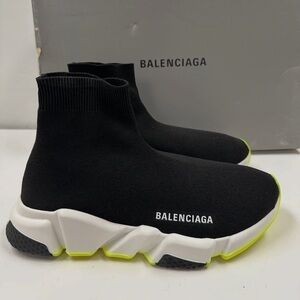 Balenciaga Black and White Sock Sneakers with Neon Accents